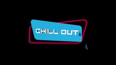 3D animasyon metni modaya uygun düz geometrik pankartta sakinleş. Uçan ve dönen nesne. 4K Video hareketli grafik canlandırması.