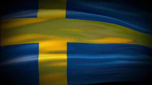 动漫瑞典国旗飘扬着无缝回旋.瑞典国旗在风中飘扬.现实的4K瑞典国旗. — 图库视频影像