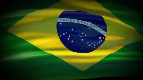 브라질 국기가 물기 없는 고리를 흔들고 있습니다. 브라질, 바람에 흔들리는 깃발. 실용주의 4K 브라질 국기 클로즈업. — 비디오