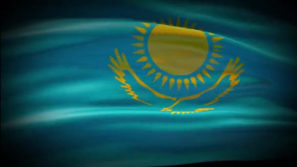 动漫的哈萨克斯坦国旗摇曳着无缝的回旋.哈萨克斯坦国旗在风中飘扬.现实的4K型哈萨克斯坦国旗. — 图库视频影像