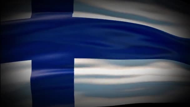 Animation Finlands flagga viftar med sömlös ögla. Finlands flagga viftar i vinden. Realistisk nationalflagga för 4K Närbild. — Stockvideo