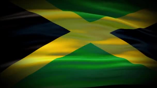动漫牙买加国旗摇曳着无缝回旋.牙买加国旗在风中飘扬.现实的4K牙买加国旗. — 图库视频影像