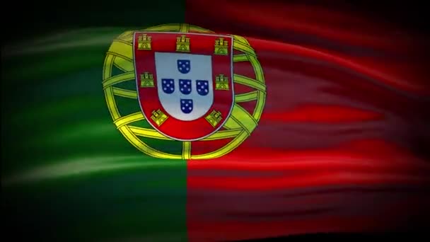 Animație Drapelul Portugaliei flutură buclă fără sudură. Drapelul Portugaliei flutură în vânt. Drapelul național realist 4K al Portugaliei Closeup. — Videoclip de stoc