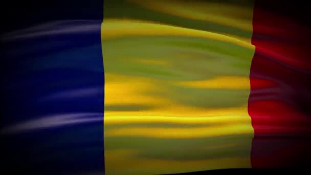 Animatie Roemenië vlag zwaait naadloze lus. Roemenië vlag wapperend in de wind. Realistische 4K nationale vlag van Roemenië Closeup. — Stockvideo