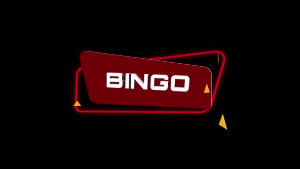 3D animace text Bingo na trendy plochý geometrický banner. Létající a rotující objekt. Grafická animace pohybu videa 4K. — Stock video