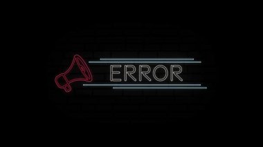 Siyah arkaplanda izole edilmiş metin hatası ile parlayan neon hattı Megaphone simgesi. 4K Video hareketli grafik canlandırması.