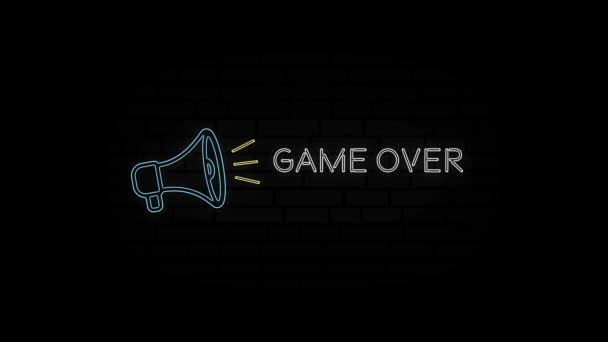 Zářící neonový řádek Megafone ikona s textem Hra nad izolované na černém pozadí. Grafická animace pohybu videa 4K. — Stock video