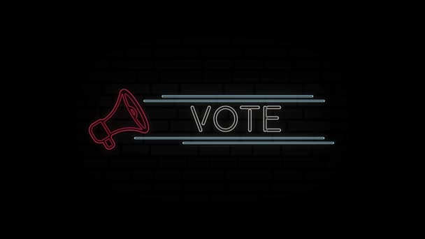 Icono de megáfono de línea de neón brillante con texto Voto aislado sobre fondo negro. Animación gráfica de vídeo 4K. — Vídeos de Stock