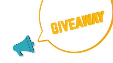 Beyaz arka planda üç boyutlu konuşma baloncuklu megafon. Hediye metni. Hoparlör. 4K video hareketi grafiği