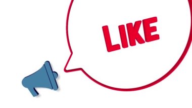 Beyaz arka planda üç boyutlu konuşma baloncuklu megafon. Mesaj gibi. Hoparlör. 4K video hareketi grafiği