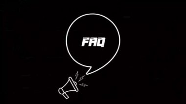 Konuşma baloncuklu megafon ve eski televizyon arızalı parazit ekranında faq metin. Retro Faq metninin canlandırması. 4K video hareketi grafiği