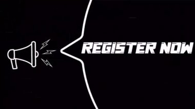 Konuşma balonu ve Register 'lı megafon şimdi eski TV arızalı parazit ekranına mesaj atıyor. Retro kaydın animasyonu şimdi metin. 4K video hareketi grafiği