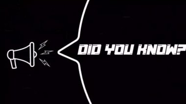 Konuşma baloncuklu megafon ve eski TV arızalı parazit ekranındaki metni biliyor muydun? Retro animasyon metni biliyor muydun? 4K video hareketi grafiği