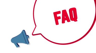 Beyaz arka planda üç boyutlu konuşma baloncuklu megafon. Faq mesajı. Hoparlör. 4K video hareketi grafiği