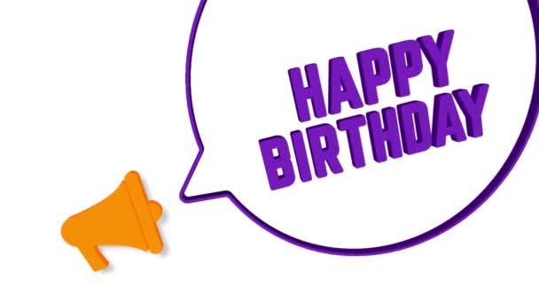 Megaphone with speech bubble in 3d style on white background. Happy Birthday text. Loudspeaker. 4K video motion graphic — Stock Video