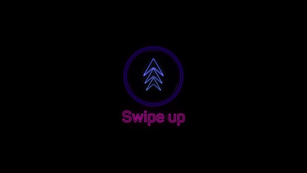 Swipe up neon icon. Scroll arrow up drag button up social media interface action icon. Motion graphic. Swipe up animation footage. — Stock Video