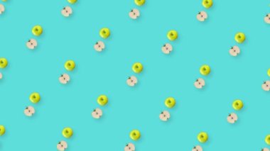 Taze elmaların renkli meyve deseni. Elmayla kusursuz desen. Gerçekçi animasyon. 4K video hareketi