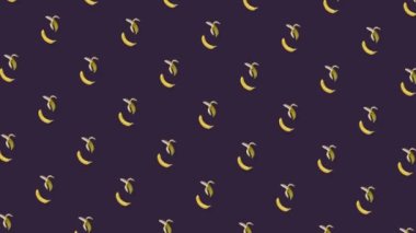 Taze sarı muzların renkli meyve desenleri. Muzla kusursuz desen. Gerçekçi animasyon. 4K video hareketi