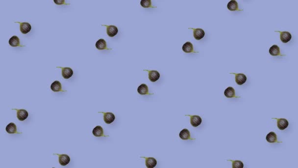 Modèle de fruits colorés de figues fraîches tournantes sur fond violet. Modèle sans couture avec figue. Animation réaliste. Mouvement vidéo 4K — Video