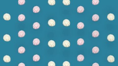 Renkli pembe ve beyaz zephyr deseni. Zephyr 'le kusursuz bir düzen. Şekerleme. Üst Manzara. Gerçekçi animasyon. 4K video hareketi