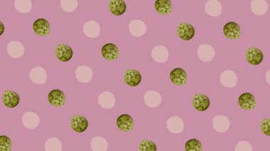 Pembe arka planda taze Cherimoya 'nın renkli meyve deseni. Cherimoya ile kusursuz desen. Muhallebi elması deseni. Tropik soyut arka plan. Gerçekçi animasyon. 4K video hareketi