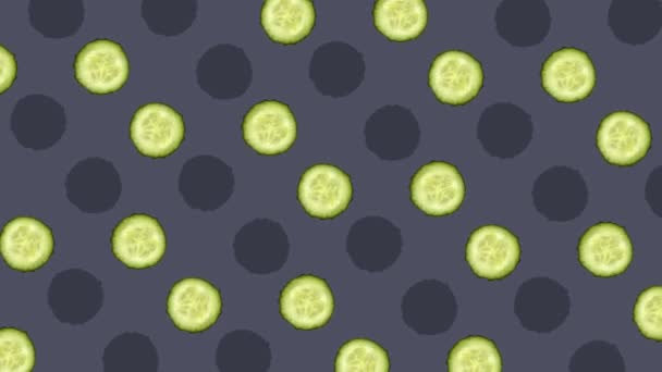 Colorful pattern of fresh cucumbers. Seamless pattern with cucumber slices. Pop art design. Realistic animation. 4K video motion — Stock Video