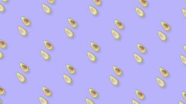 Değişen taze avokadoların renkli meyve deseni. Avokado ile kusursuz desen. Gerçekçi animasyon. 4K video hareketi