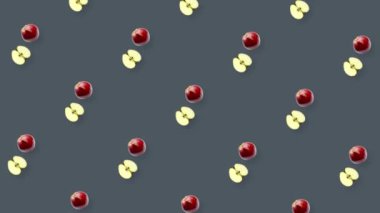 Değişen taze elmaların renkli deseni. Üst Manzara. Elmayla kusursuz desen. Pop sanat tasarımı. Gerçekçi animasyon. 4K video hareketi