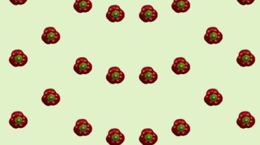 Renkli taze kırmızı biber deseni. Üst Manzara. Paprika ile kusursuz desen. Pop sanat tasarımı. Gerçekçi animasyon. 4K video hareketi