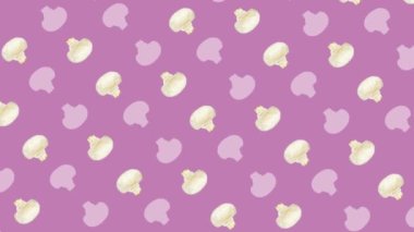 Pembe arka planda taze mantar deseni. Şampiyon ile kusursuz desen. Üst Manzara. Pop sanat tasarımı. Gerçekçi animasyon. 4K video hareketi