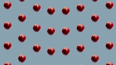 Taze elmaların renkli deseni. Üst Manzara. Elmayla kusursuz desen. Pop sanat tasarımı. Gerçekçi animasyon. 4K video hareketi