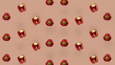 Renkli taze kırmızı biber deseni. Üst Manzara. Paprika ile kusursuz desen. Pop sanat tasarımı. Gerçekçi animasyon. 4K video hareketi