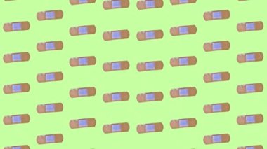 Sarı arka planda yapışkan alçı deseni var. Alçıyla kusursuz desen. Üst Manzara. Gerçekçi animasyon. 4K video hareketi