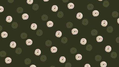 Renkli çörek deseni. Donutla kusursuz desen. Çörekler. Üst Manzara. Gerçekçi animasyon. 4K video hareketi