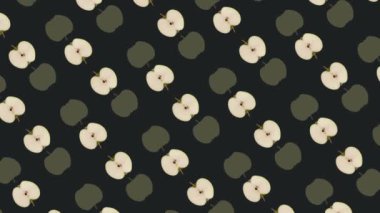 Taze elmaların renkli meyve deseni. Üst Manzara. Elma dilimli kusursuz desen. Gerçekçi animasyon. 4K video hareketi