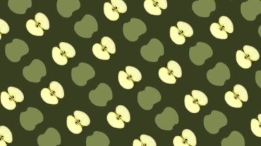 Taze elmaların renkli deseni. Üst Manzara. Elma dilimli kusursuz desen. Pop sanat tasarımı. Gerçekçi animasyon. 4K video hareketi