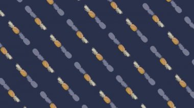Renkli ananas deseni. Üst Manzara. Minimum tropikal meyve konsepti. Ananaslı kusursuz desen. Pop sanat tasarımı. Gerçekçi animasyon. 4K video hareketi
