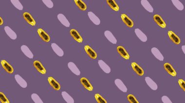 Taze papaya renginde meyveler. Üst Manzara. Minimum tropikal meyve yaz konsepti. Papaya ile kusursuz desen. Pop sanat tasarımı. Gerçekçi animasyon. 4K video hareketi