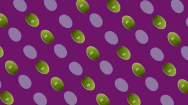 Menekşe arkaplanda taze tutku meyvesinin renkli meyve deseni. Çarkıfelek meyveli kusursuz desen. Pop sanat tasarımı. Gerçekçi animasyon. 4K video hareketi