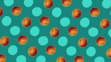 Yeşil arka planda taze turuncu balkabağı deseni. Balkabağıyla kusursuz desen. Pop sanat tasarımı. Gerçekçi animasyon. 4K video hareketi