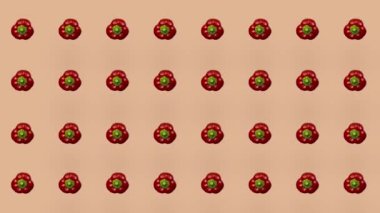Renkli taze kırmızı biber deseni. Üst Manzara. Paprika ile kusursuz desen. Pop sanat tasarımı. Gerçekçi animasyon. 4K video hareketi