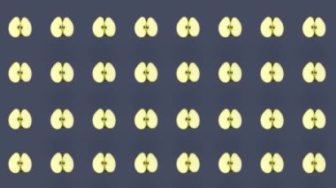 Taze elmaların renkli deseni. Üst Manzara. Elma dilimli kusursuz desen. Pop sanat tasarımı. Gerçekçi animasyon. 4K video hareketi