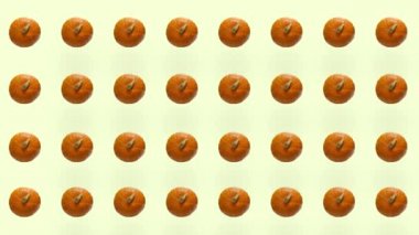 Renkli turuncu balkabağı deseni. Üst Manzara. Balkabağıyla kusursuz desen. Pop sanat tasarımı. Gerçekçi animasyon. 4K video hareketi