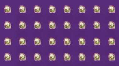 Menekşe arkaplanda Japon suşisinin renkli deseni. Suşi ile kusursuz desen. Üst Manzara. Gerçekçi animasyon. 4K video hareketi