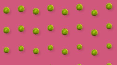 Pembe arka planda taze limon renkli meyve deseni. Limonlu kusursuz desen. Gerçekçi animasyon. 4K video hareketi