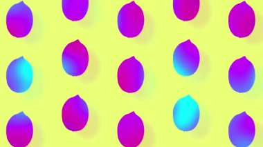 Canlı gradyan holografik neon renklerinde limon desenleri. Sanat kavramı. Asgari sürrealizm geçmişi. Limonlu kusursuz desen. Gerçekçi animasyon. 4K video hareketi