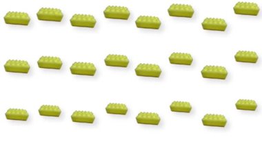 Beyaz arka planda sarı mutfak süngerlerinin renkli deseni. Süngerle kusursuz desen. Üst Manzara. Gerçekçi animasyon. 4K video hareketi