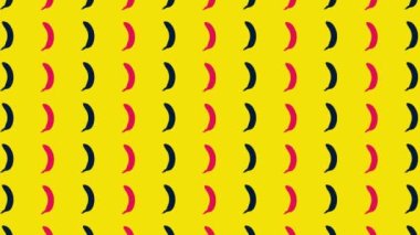 Sarı arka planda taze pembe ve siyah muzların renkli meyve desenleri. Muzla kusursuz desen. Gerçekçi animasyon. 4K video hareketi