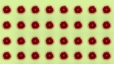 Sarı arka planda taze greyfurtlardan oluşan renkli meyve deseni. Greyfurt dilimleriyle kusursuz desen. Gerçekçi animasyon. 4K video hareketi