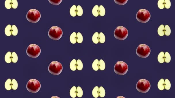 Patrón colorido de manzanas frescas. Vista superior. Patrón sin costuras con rodajas de manzana. Diseño de arte pop. Animación realista. Movimiento de vídeo 4K — Vídeos de Stock